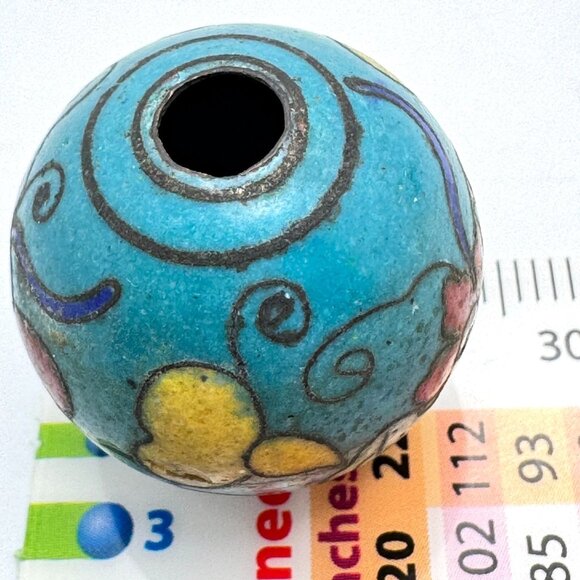 Cloisonné Floral Vtg Bead Hand-Painted Enamel Design Blue Red Yellow Green 24mm - Picture 3 of 7